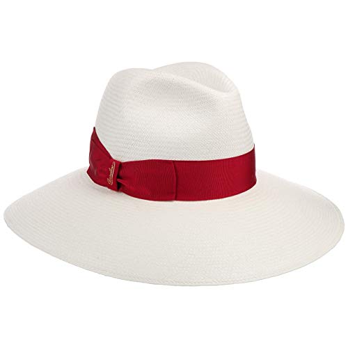 Borsalino Sombrero Panamá Tamira Fine Mujer - Made in Italy de Verano Sol con Banda Grosgrain Primavera/Verano - Talla única Natural-Burdeos