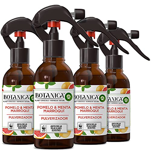 Botanica de Air Wick - Ambientador Pulverizador, Esencia para casa con aroma a Pomelo y Menta Marroquí - Pack de 4