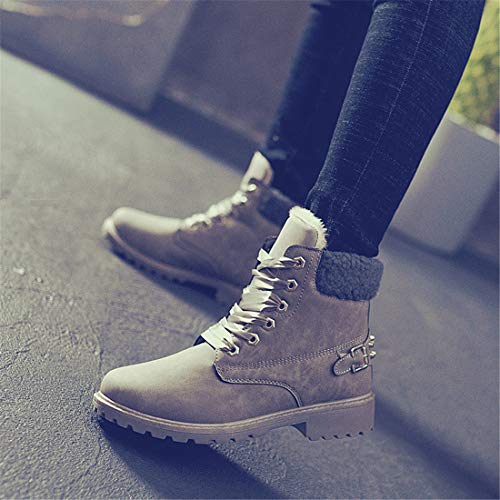 Botas Nieve Mujer Otoño Invierno Calentar Piel Forro Botines Retro Snow Boots Cordones Zapatillas Planas Gris 39