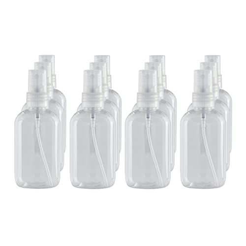 Botella Spray Pulverizador de plástico Transparente Pet 100 ml. hermética y Reutilizable. Tamaño Ideal Viaje. Nebulización Fina idónea para ambientador y Perfume. (12 Unidades)