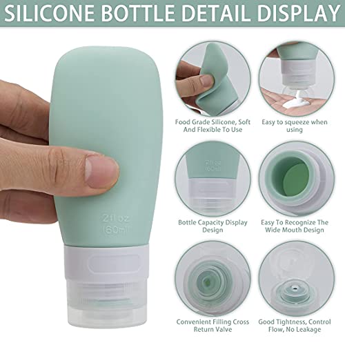 Botellas de Viaje, Contenedores de Viaje de Silicona con Bols,Botella de Viaje de Silicona a Prueba de Fugas Usado para champús, lociones y Cosmético, FDA Certified BPA Free（60ml）