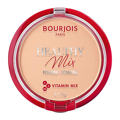 Bourjois Polvo compacto Healthy Mix Zero Signos de cansancio, fórmula matificante y uniforme con vitaminas A, E y B5, 002 Light Beige, 11 g