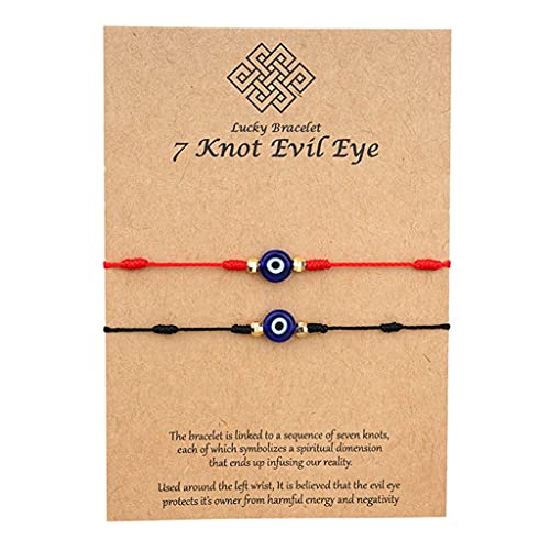 Branets 2 piezas Pulsera Mal de Ojo - Pulsera de protección de la suerte con 7 Nudos Contra el Mal de ojo para mujeres y niñas