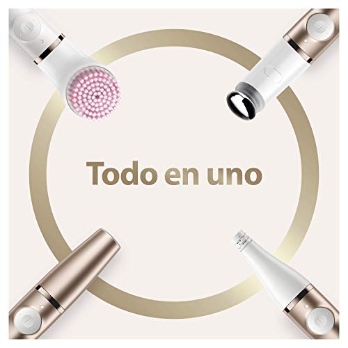 Braun FaceSpa Pro Depiladora Facial Mujer Todo en 1 con Cepillo de Limpieza, Base de Carga, Funda Portátil, Inalámbrica, 921, Bronce