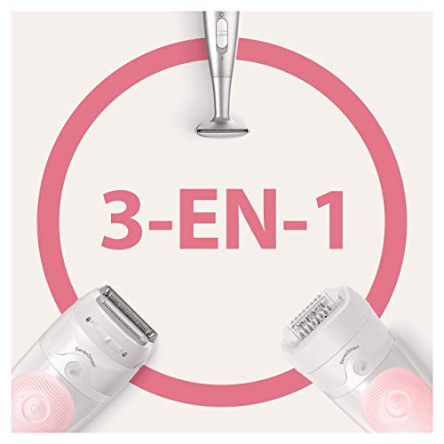 Braun Silk-épil 5 Depiladora Mujer 3 en 1 con Tecnología Micro-Grip, Cabezal de Afeitado y Recorte y Perfilador Línea Bikini, Uso en Seco y en Mojado, Inalámbrica, 5-820, Blanco/Rosa