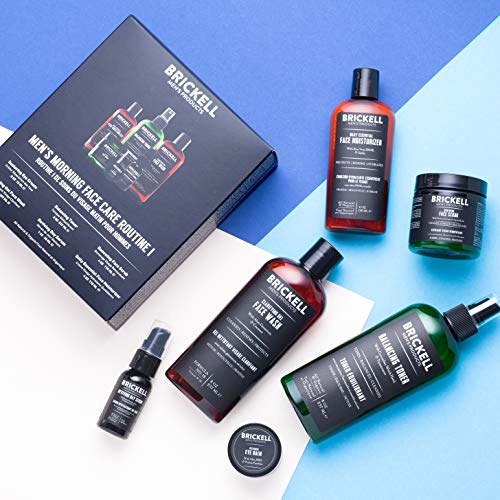 Brickell Men's Morning Face Care Routine I, Gel Limpiador para el Rostro, Tónico sin Alcohol, Exfoliante Facial, Crema para los Ojos, Suero de día con Vitamina C y Humectante Facial Diario, Perfumado