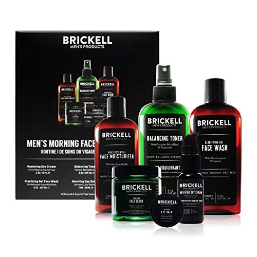 Brickell Men's Morning Face Care Routine I, Gel Limpiador para el Rostro, Tónico sin Alcohol, Exfoliante Facial, Crema para los Ojos, Suero de día con Vitamina C y Humectante Facial Diario, Perfumado