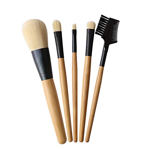 Brissa España. 5 Brochas de Maquillaje Baratas. Set Brochas Pinceles Ecológicas Bambú Maquillaje Básico. Neceser Negro