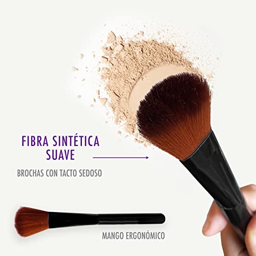 Brochas Maquillaje. Estuche elegante con 12 brochas, pinceles y 4 esponja maquillaje. Cerdas sintéticas ecológicas suaves de larga duración. Set maquillaje profesional ideal para casa y viaje.