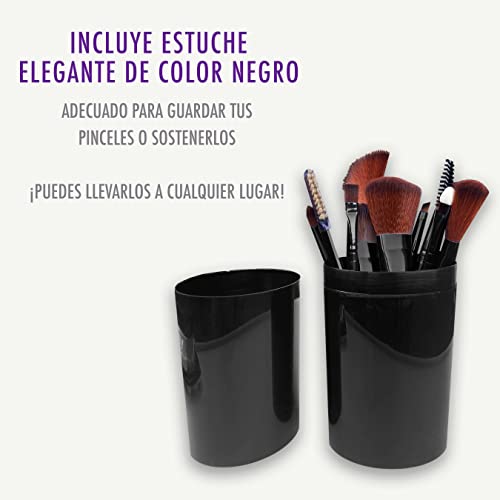 Brochas Maquillaje. Estuche elegante con 12 brochas, pinceles y 4 esponja maquillaje. Cerdas sintéticas ecológicas suaves de larga duración. Set maquillaje profesional ideal para casa y viaje.