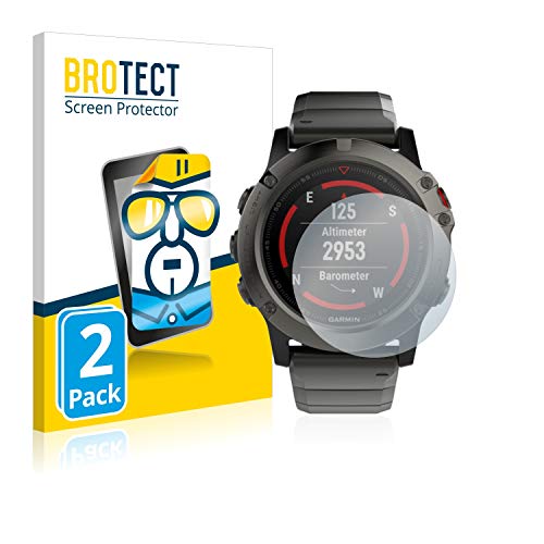 BROTECT Protector Pantalla Compatible con Garmin Fenix 5X (51 mm) Protector Transparente (2 Unidades) Anti-Huellas