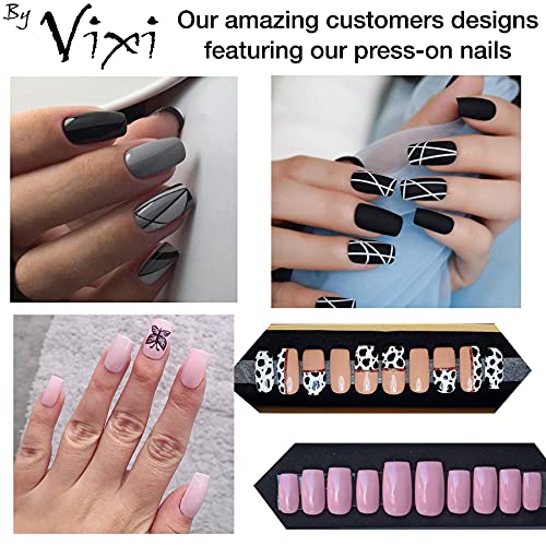 By Vixi 120 uds SET DE UÑAS MEDIANO CUADRADO. LIMA DE Y PREPARACIÓN PEGAMENTO Y GRATIS, 10 tamaños - de uñas postizas exprés de cobertura total Opaco para profesionales de salón y uso doméstico