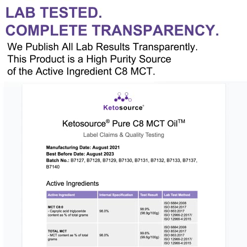 C8 MCT Aceite Puro | Produce 3 X Más Cetonas Que Otros MCT Aceites | Triglicéridos de Acido Caprílico | Paleo y Vegano Amistoso | Botella Sin BPA | Ketosource®