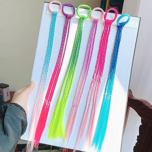 Cabello Trenzado para Extensiones de Cabello para Niños Pelo Trenzado de Fibra Trenza de Pelo Niñas Pelucas Multicolor del Arco Lris Extensiones de Cabello con Gomas del Pelo para Pelo 6 piezas