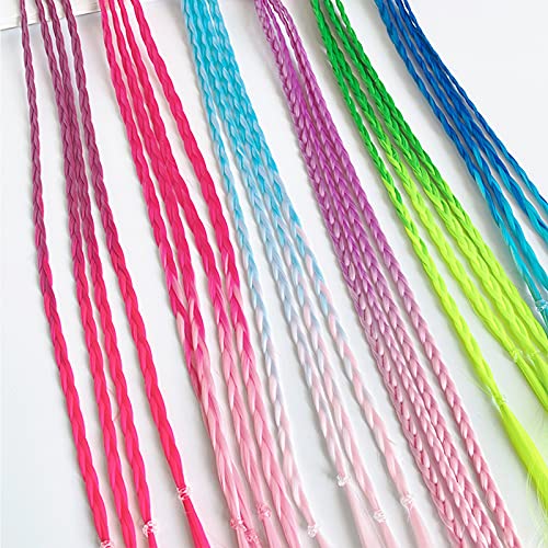 Cabello Trenzado para Extensiones de Cabello para Niños Pelo Trenzado de Fibra Trenza de Pelo Niñas Pelucas Multicolor del Arco Lris Extensiones de Cabello con Gomas del Pelo para Pelo 6 piezas