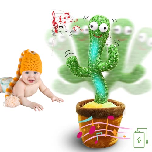 Cactus Bailarin con Movimiento Electrónico, Luces y 120 Canciones en Inglés. Juguete de Peluche que Baila para Aprender Idiomas y Ritmo. Carga USB Cable y Batería Incluidos. Canciones en Inglés