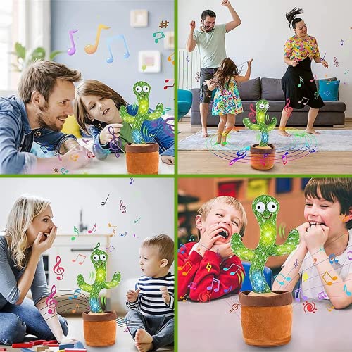 Cactus Bailarin con Movimiento Electrónico, Luces y 120 Canciones en Inglés. Juguete de Peluche que Baila para Aprender Idiomas y Ritmo. Carga USB Cable y Batería Incluidos. Canciones en Inglés