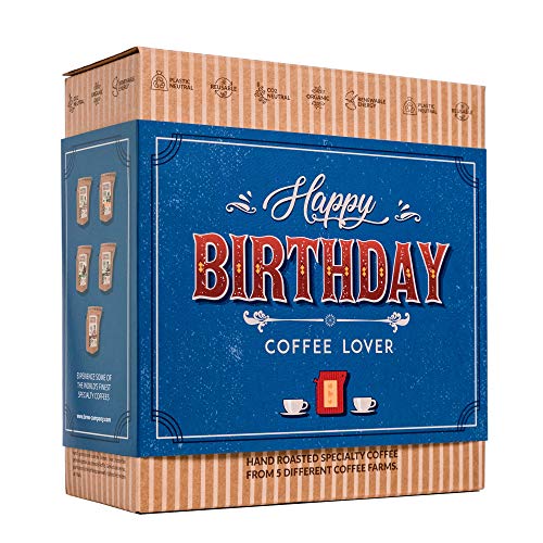 Caja de Cafe Gourmet Para Cumpleaños - Paquete de Degustación con 5 de Los Mejores Cafés Molidos Orgánicos Del Mundo | Para Prepararlo y Disfrutar Donde y Cuando Quiera | Regalo Para Hombre y Mujer