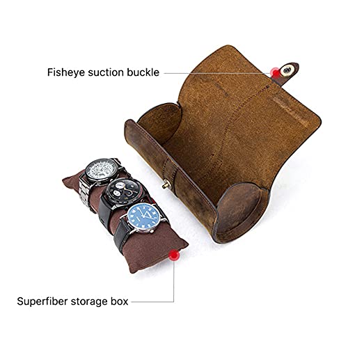 Caja de reloj de cuero de contacto, caja de viaje de negocios, caja de visualización de rollo de almacenamiento, funda protectora para relojes de 3 piezas marrón