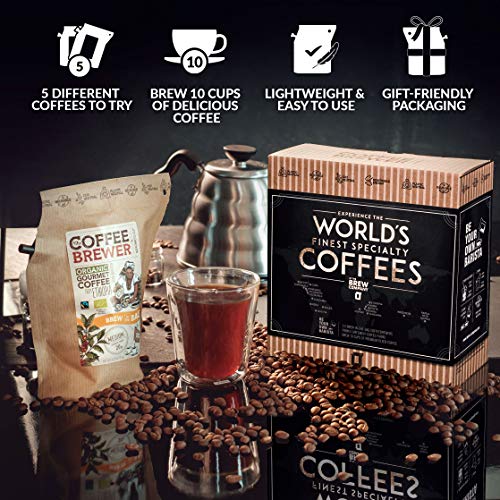 Caja Regalo de Cafe Especialidad apta Para Hombre y Mujer - Paquete de Degustación Gourmet con 5 de Los Mejores Cafés Molidos Orgánicos Del Mundo | Para Prepararlo y Disfrutar Donde y Cuando Quiera