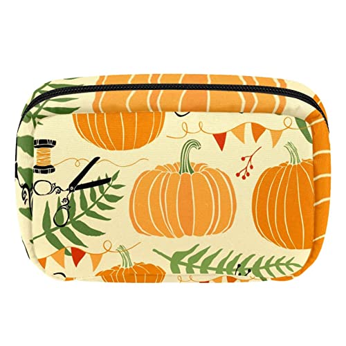 Calabaza otoño bolsa de cosméticos bolsa de almacenamiento portátil organizador de viaje bolsa de maquillaje para mujeres niñas, Calabaza otoño, 6.9x4.1x2.8 inches, Bolsa de maquillaje