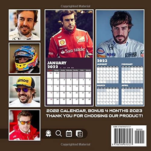 Calendar 2022 Fεrηαndo Alonsσ Racing Drive Lunar: Fεrηαndo Alonsσ , Formula 1, Spain Players Racing Drive | Lunar Moon Phases | Calender Calendario Kalender | BONUS 4 Months 2023