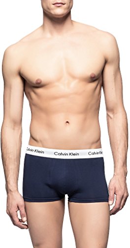 Calvin Klein 3 Pack Low Rise Trunks-Cotton Stretch Bóxers, Multicolor (White/Red Ginger/Pyro Blue I03), S (Pack de 3) para Hombre