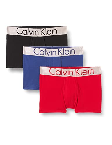 Calvin Klein 3 Pack Trunks-Steel Cotton Bóxers, Rustic Red/Black/Soft Grape, L (Pack de 3) para Hombre