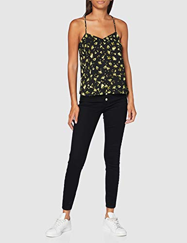 Calvin Klein Cross Back Slip Top Camisa de Deporte, Black Grungy Halftone Yellow Floral, M para Mujer