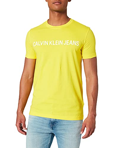 Calvin Klein Jeans Camiseta Ajustada con Logotipo institucional, Bright Sunshine, S para Hombre