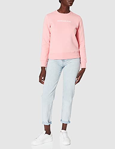 Calvin Klein Jeans Shrunken INSTITUTIONAL Crew Neck Sudadera, Soft Berry/Bright White, XS para Mujer