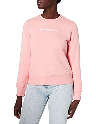 Calvin Klein Jeans Shrunken INSTITUTIONAL Crew Neck Sudadera, Soft Berry/Bright White, XS para Mujer