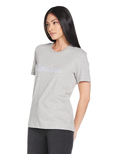 Calvin Klein Pyjama-Top Comfort Cotton Camiseta, Grey Heather_Prepster Blue Logo, XS para Mujer