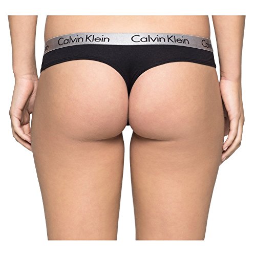 Calvin Klein Radiant Cotton-Thong Tanga, Negro (Black), XS para Mujer