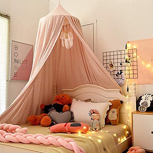 Cama con Dosel para Niños, Juego para Bebés, Interiores o Exteriores, Decoración de la Cama y del Dormitorio, (Altura de 240 cm, Superior: 152 cm, Inferior: 265 cm). rosa