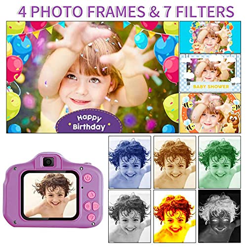 Cámara de Fotos para Niños, Cámara Digital para Niños Pantalla HD de 2 Pulgadas Cámara de Video 1080P, con Tarjeta TF 32 GB, para Regalos Ideales para Niños Niñas (Purple)