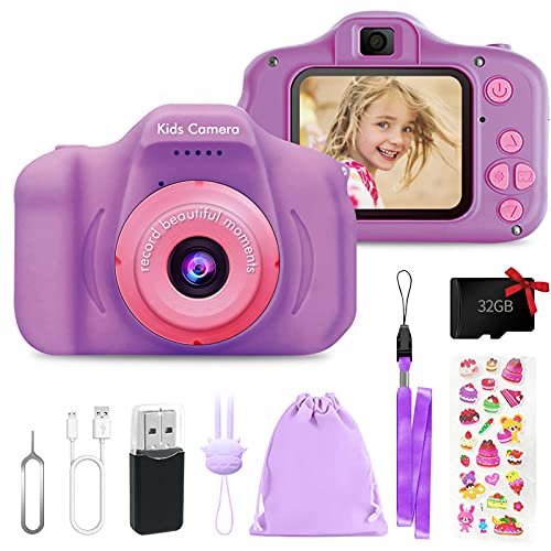 Cámara de Fotos para Niños, Cámara Digital para Niños Pantalla HD de 2 Pulgadas Cámara de Video 1080P, con Tarjeta TF 32 GB, para Regalos Ideales para Niños Niñas (Purple)