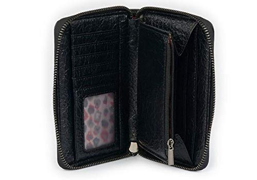 CAMINATTA Cartera Billetero De Mujer Monedero Exterior e Interior con Cremallera Tarjetero Cierre de Cremallera Sintético 11X15X2 (Negro)