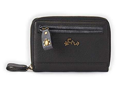 CAMINATTA Cartera Billetero De Mujer Monedero Exterior e Interior con Cremallera Tarjetero Cierre de Cremallera Sintético 11X15X2 (Negro)