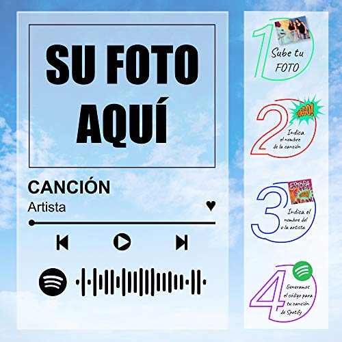 Camiseta Mujer con Diseño Personalizable Spotify · Camisetas Personalizadas con Foto, Pon tu Canción y Artista Favorito sorprender a una Amiga · Manga Corta · Blanco · S