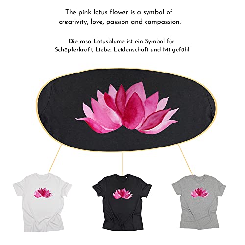 Camiseta Namasté/Flor de Loto Rosado, Algodón Orgánico, Yoga Pilates | Ropa Mujer Hombre T-Shirt Manga Corta, S-XXL Tallas Grandes, Blanca/Negra/Gris Tshirt Camisa Deporte Top Accesorios Regalo