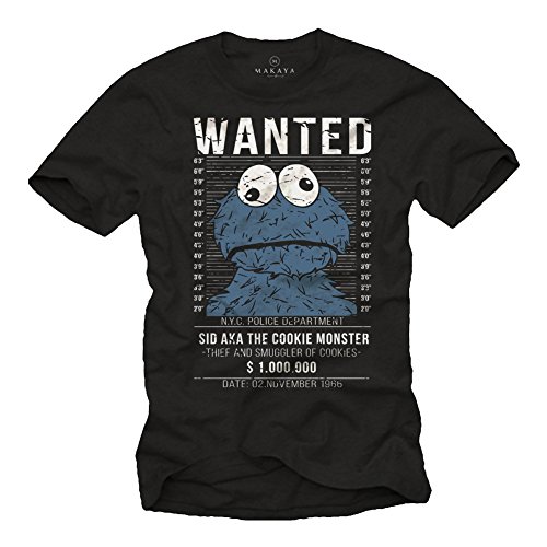 Camisetas Divertidas Hombre Manga Corta - Wanted Cookies Galletas Negra XXL