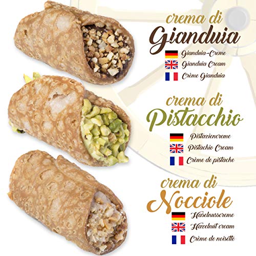 Cannoli Siciliano Relleno De Pistacho, Gianduia Y Crema De Avellana | 18 Mini Cannoli en sobres individuales | cajas de regalo elegantes | Dulces italianos | pastelería artesanal