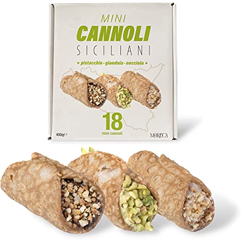 Cannoli Siciliano Relleno De Pistacho, Gianduia Y Crema De Avellana | 18 Mini Cannoli en sobres individuales | cajas de regalo elegantes | Dulces italianos | pastelería artesanal