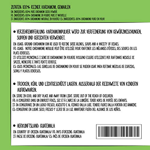 Cardamomo en polvo (100g), cardamomo molido, polvo de cardamomo, 100% natural, vegano y sin aditivos