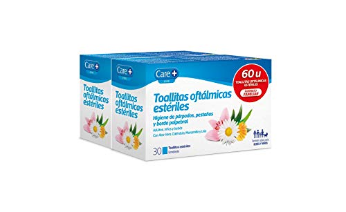 Care + Toallitas Oftálmicas - Higiene de Párpados, Pestañas y Borde Palpebral, Blanco, 60 Unidades