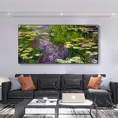 Carteles artísticos impresiones nenúfares ninfas nenúfar lienzo pintura Claude Monet cuadros artísticos de pared para decoración de sala de estar 40x80cm (16x32in) sin marco