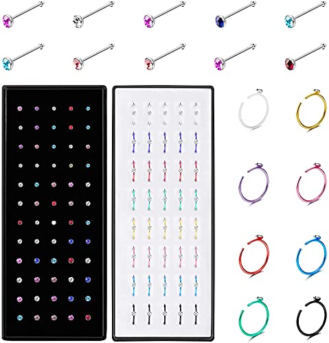 CASSIECA 100-200 Piezas 20G Acero Inoxidable Piercing Nariz Anillo Piercing Falso Piercing Labio Mujer Hombre Forma de L Pendiente de Nariz Barra Piercing Joyería