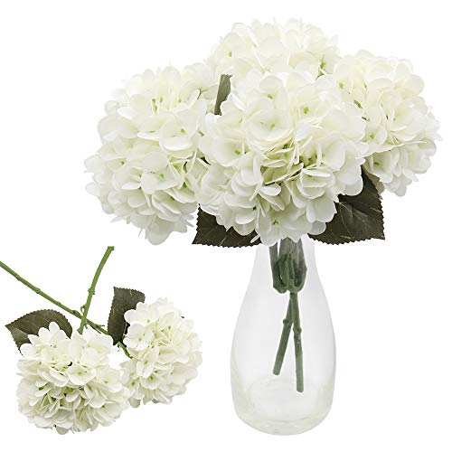 CattleyaHQ 4 Cabezas de Flores Artificiales de Hortensia, Elegante Ramo de hortensias, decoración de Flores Falsas para Fiesta / Boda / hogar / Cocina (Blanco)