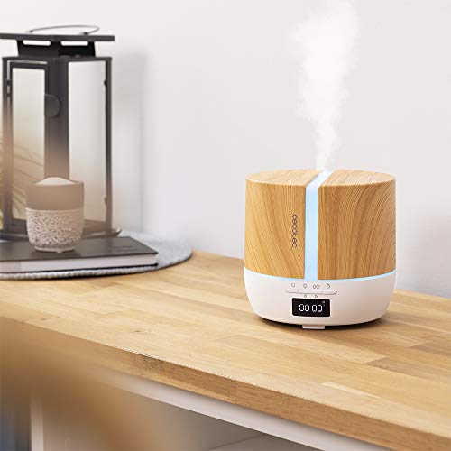 Cecotec Difusor de aromas PureAroma 550 Connected White Woody. Capacidad 500ml, Pantalla LED, Altavoz, Control por bluetooth, App, Temporizador 12h, 3 Modos de funcionamiento, Cobertura 30m2